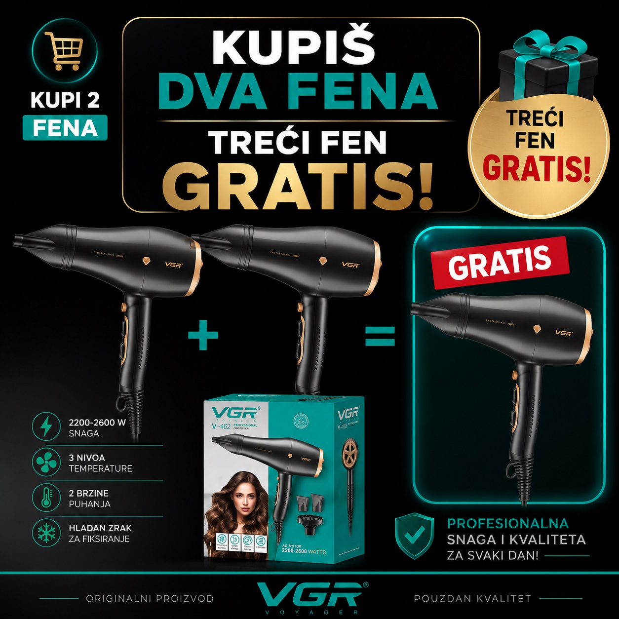 VGR profesionalno sušilo za kosu 2+1