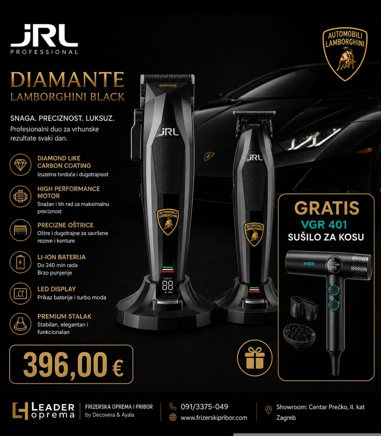 JRL DIAMANTE SET BLACK by LAMBORGHINI - GRATIS SUŠILO ZA KOSU