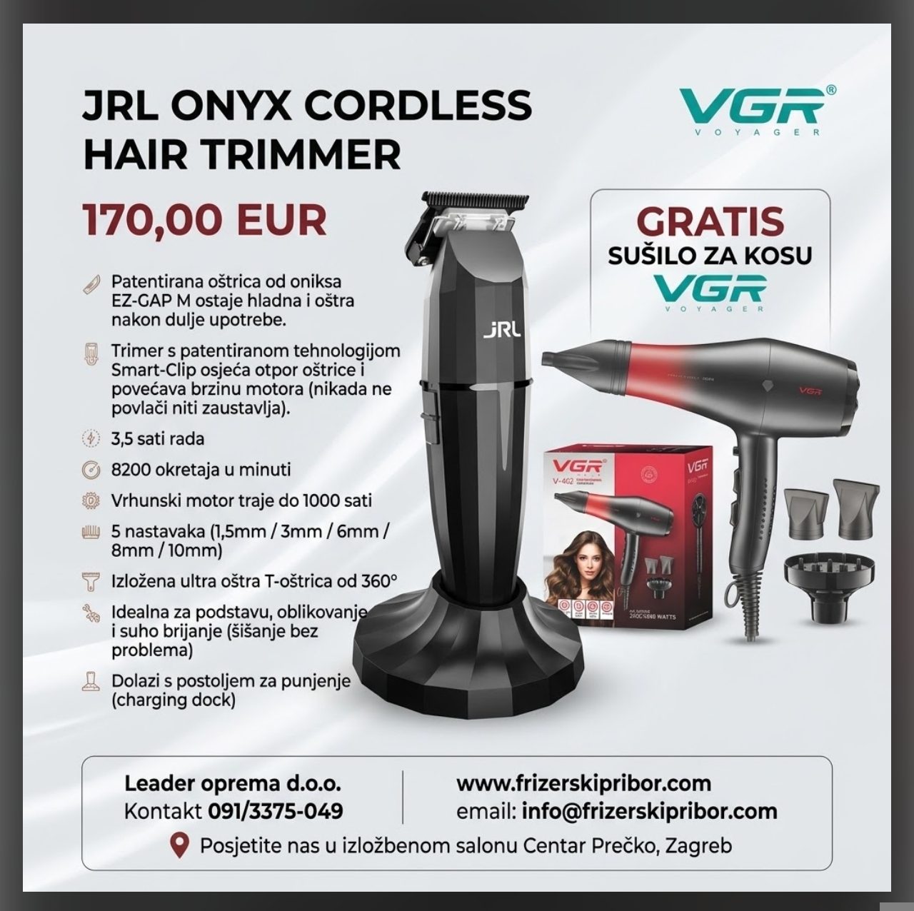 JRL ONYX CORDELSS HAIR TRIMMER - GRATIS sušilo za kosu VGR
